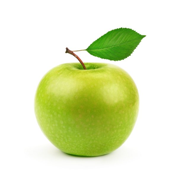 Green,Apple,With,Leaf,Isolated,On,A,White,Background